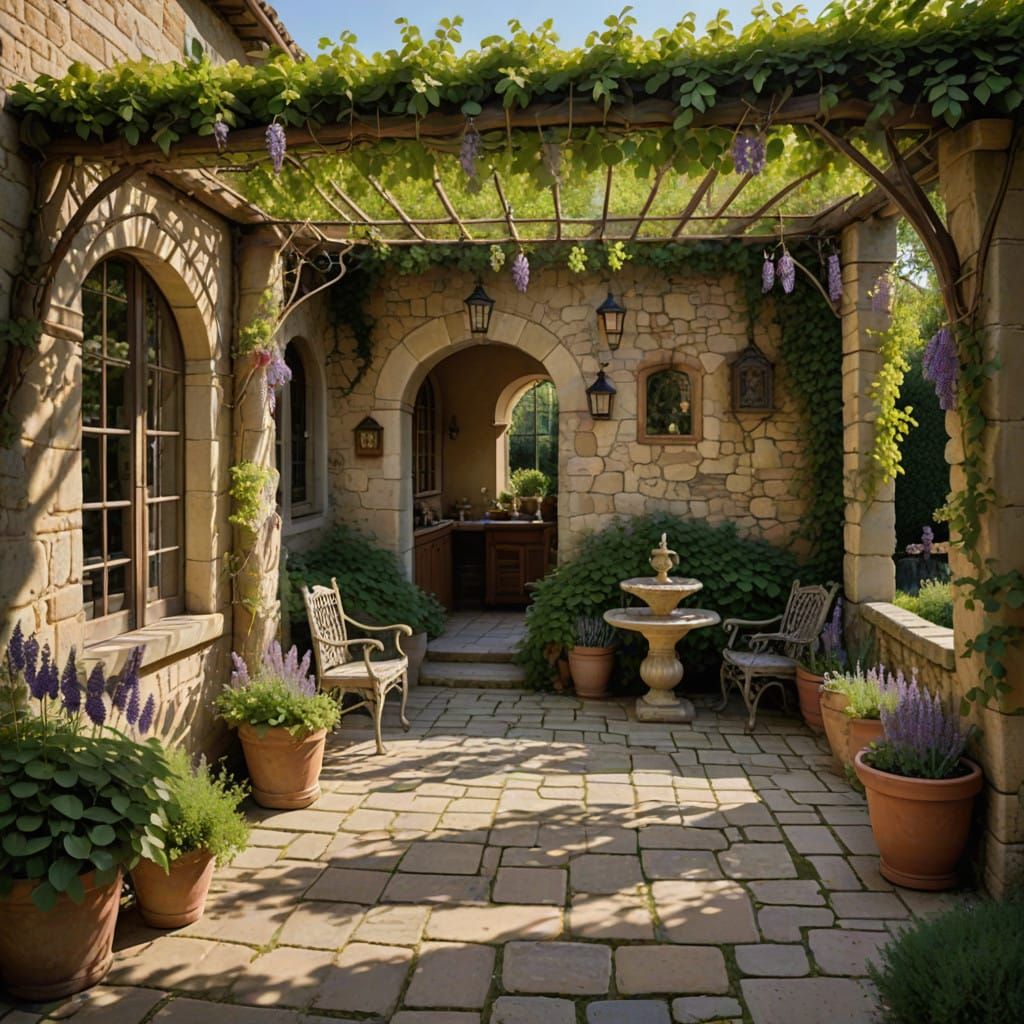 French Country Patio in Impressionist Style