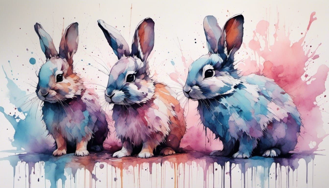 Pastel Bunnies in Watercolor Style