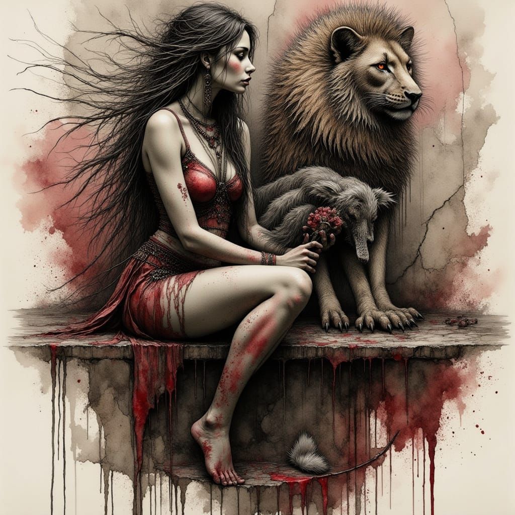 Ma'at and Sekhmet Tattoo Design in Dark Realism Style