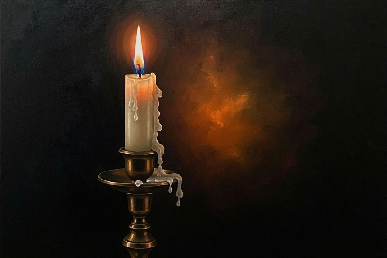 Realistic Oil Painting of a Lit Candle