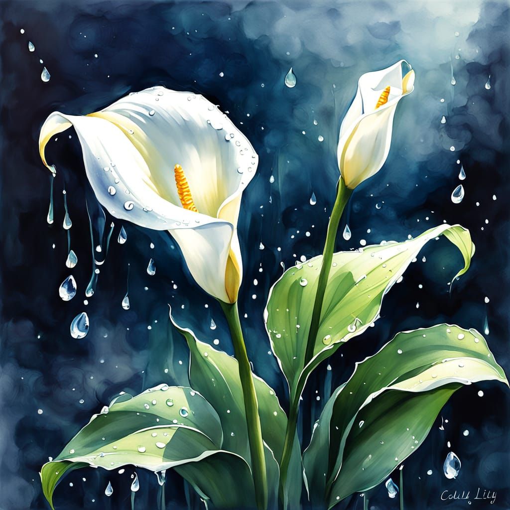 Ethereal Watercolor Calla Lily in Moonlight