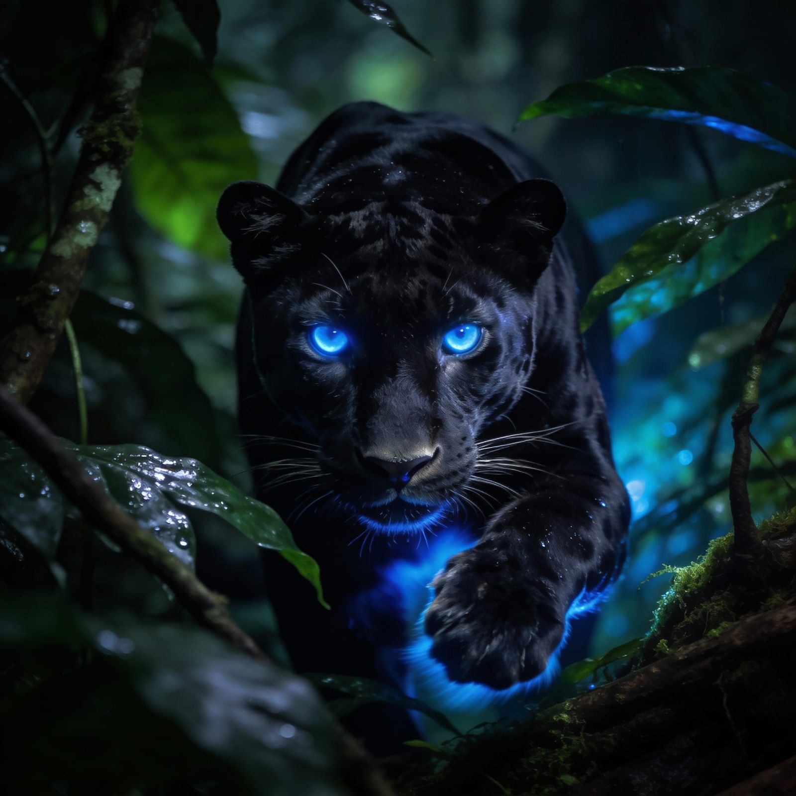 Majestic Jaguar in Ethereal Blue Jungle Light