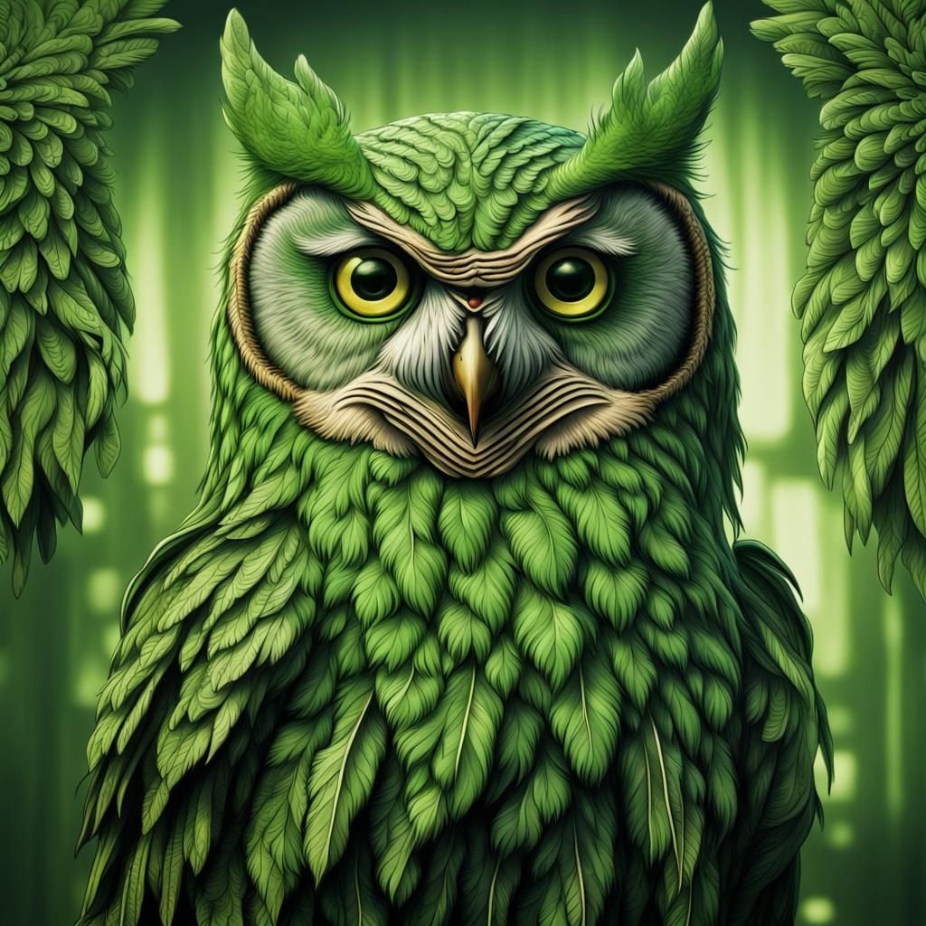 Hyperrealistic Green Duolingo Owl Artwork