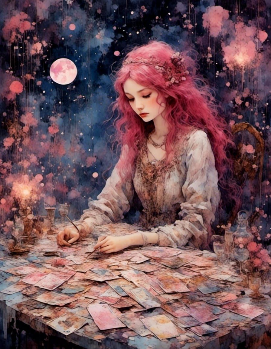 Minimalist Tarot Card Spread Under a Starry Sky