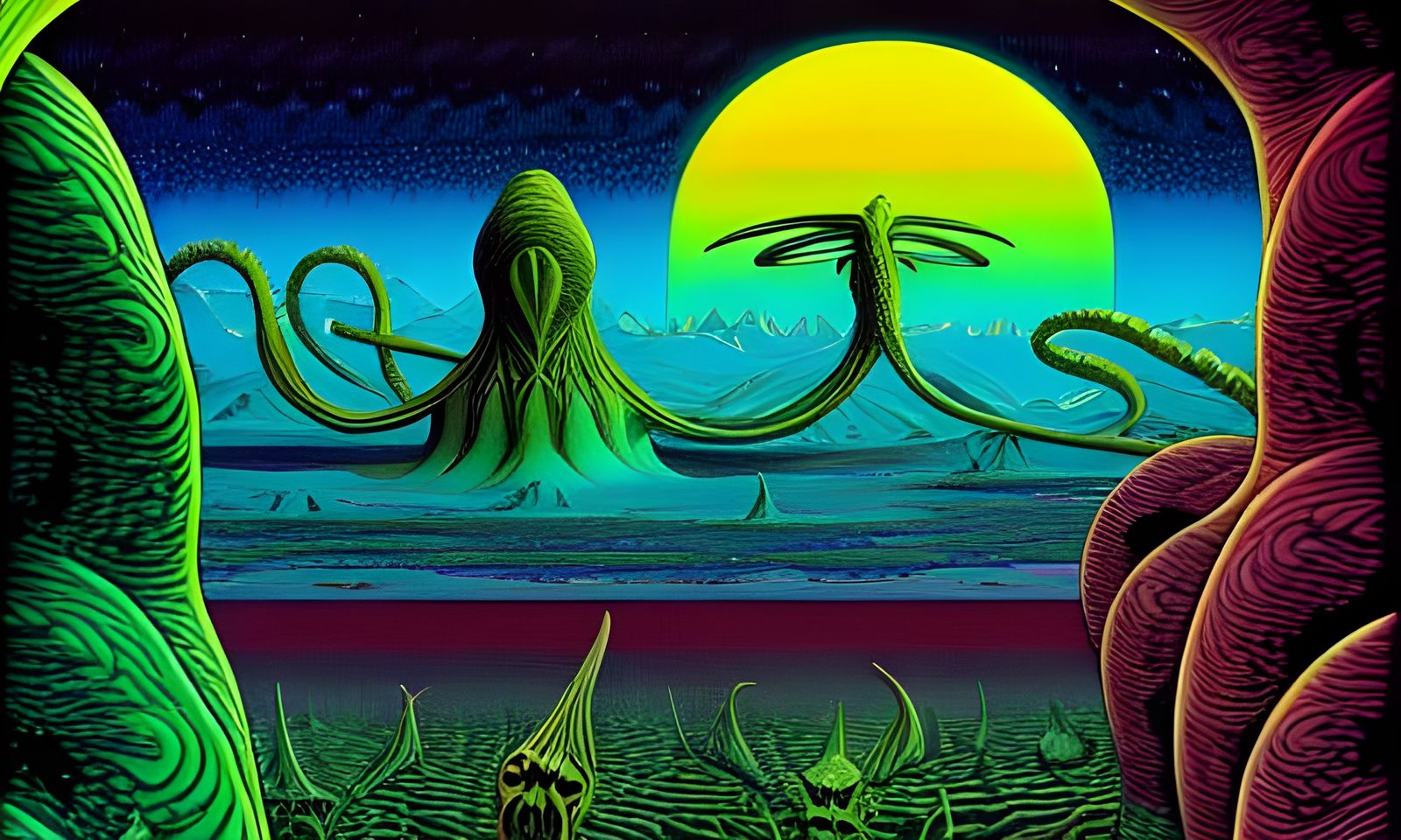 Psychedelic Alien Painting in Vibrant Style