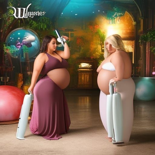 Epic Fantasy: Women Inflating Bellies with Air Pumps