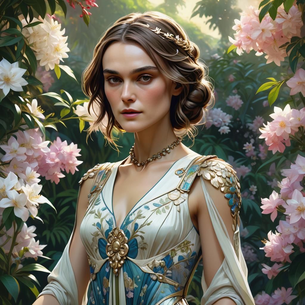 Keira Knightley Portrait in Jasmine Garden, Digital Art