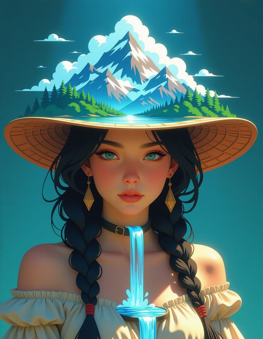 Whimsical Mountain Hat Concept Art Portrait