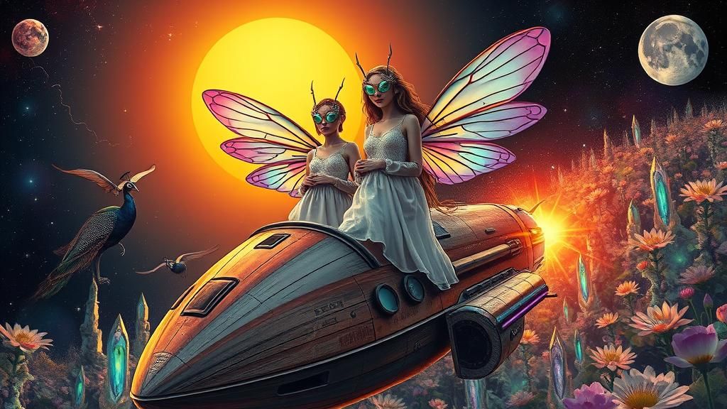 Surreal Spaceship Journey Through a Galactic Sunset