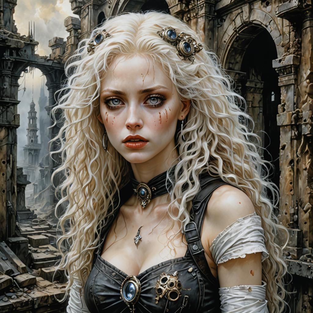 Albino Woman in Ruins, Acrylic Painting