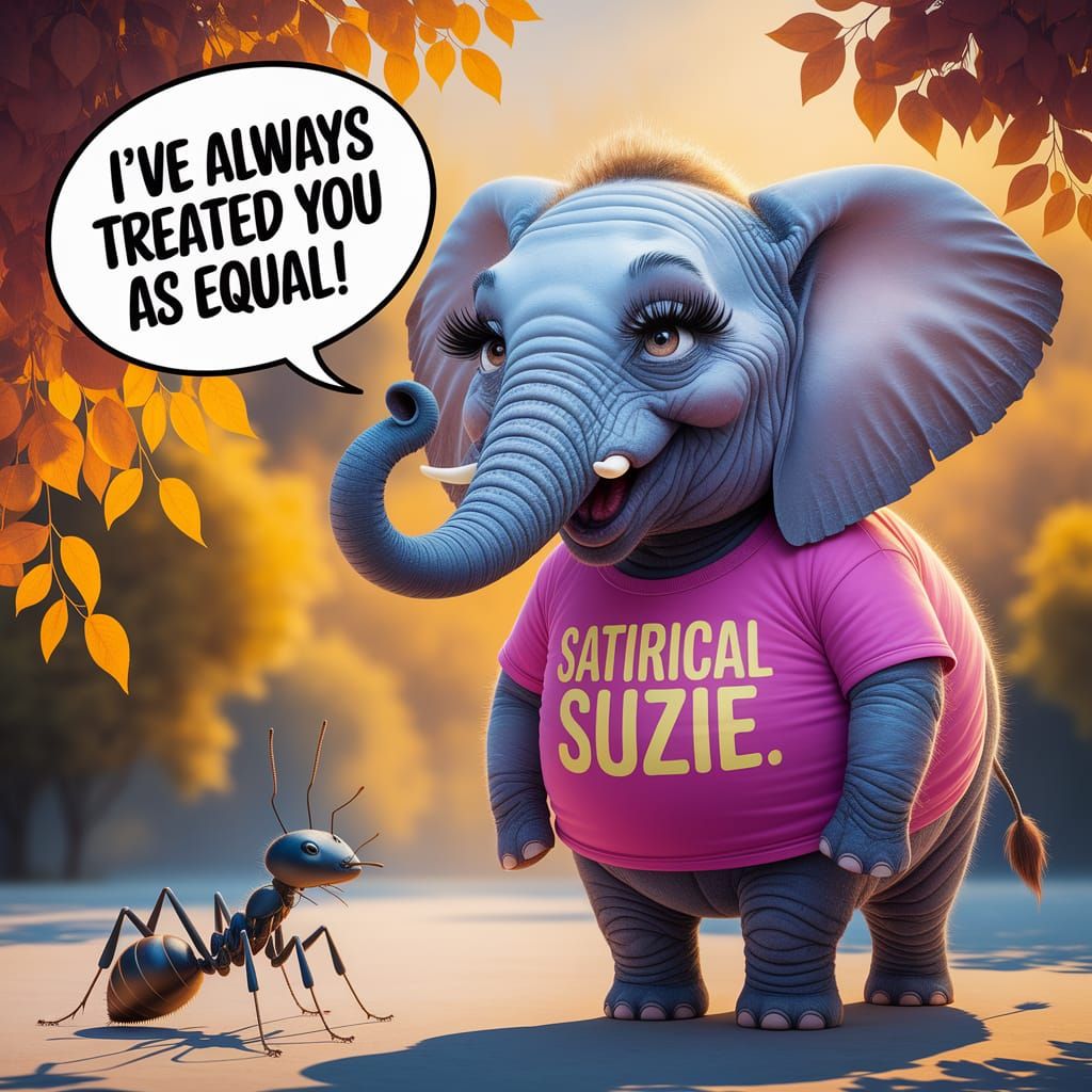 Elephant's Satirical Message to Ant in Digital Art
