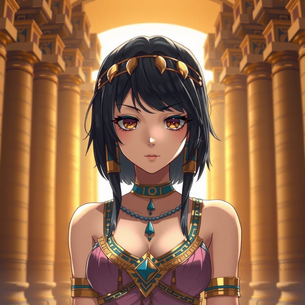 Beautiful Egyptian Anime Girl in the Pharaohs' Era