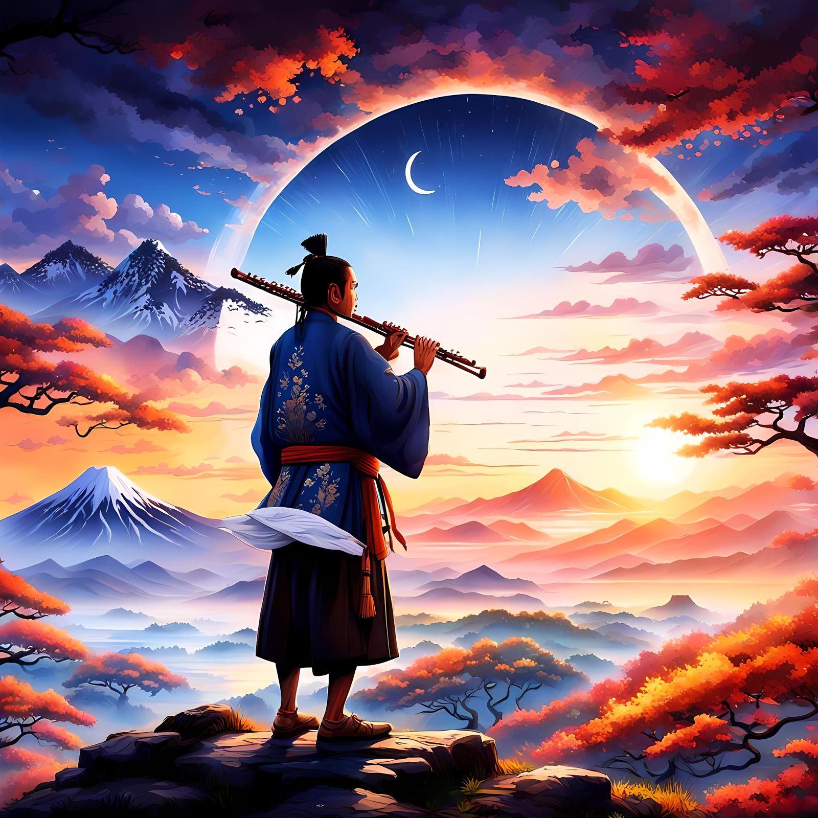 Zen Master at Sunset: A Digital Painting