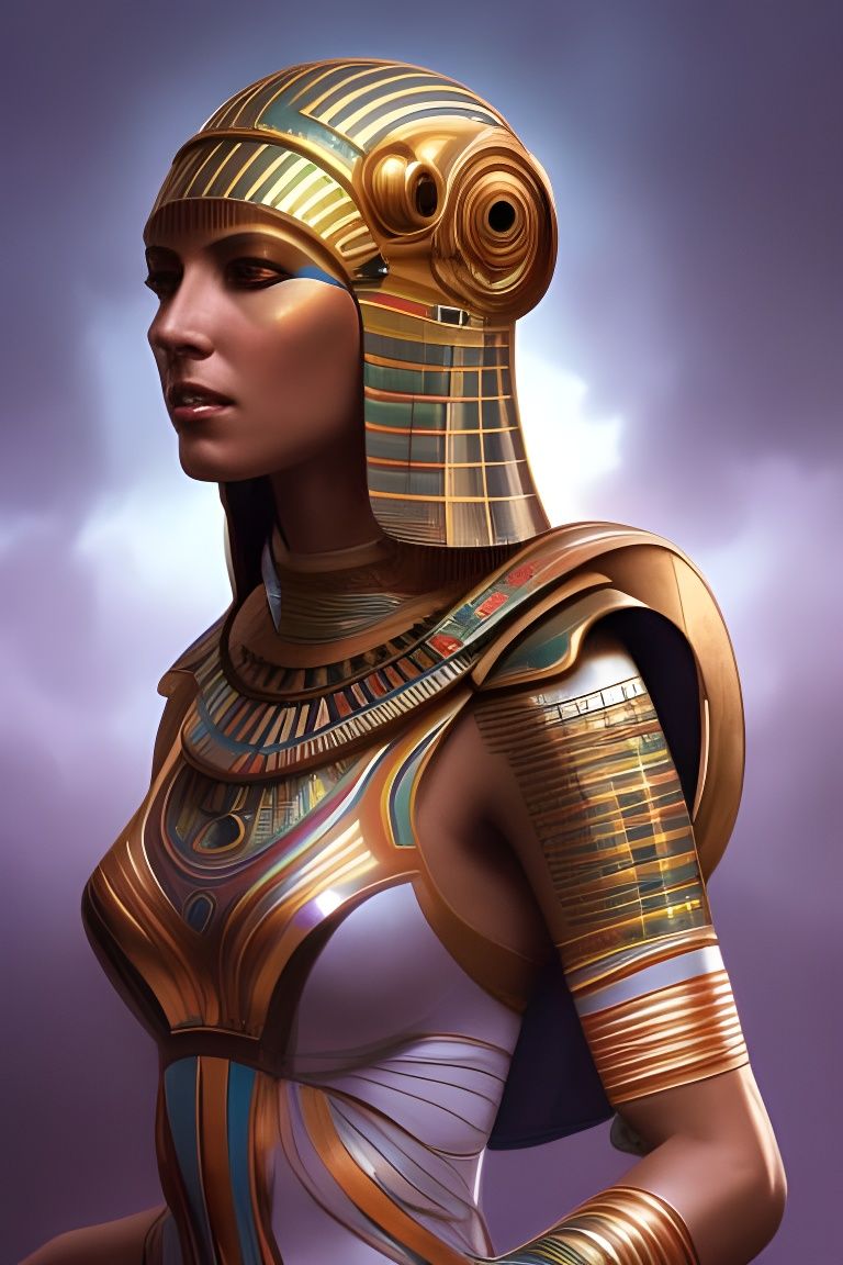 Futuristic Egyptian Robot Portrait in Art Nouveau Style