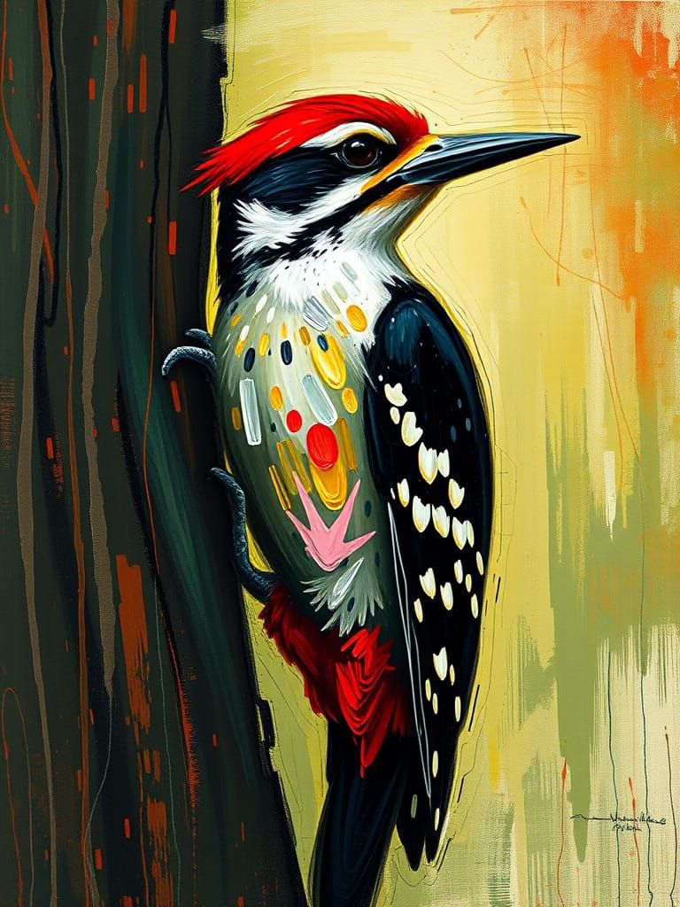 Woodpecker in Abstract Expressionism with Bokeh