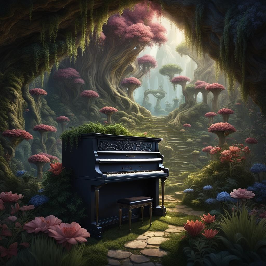 Piano in Garden of Eden: Detailed Matte Painting