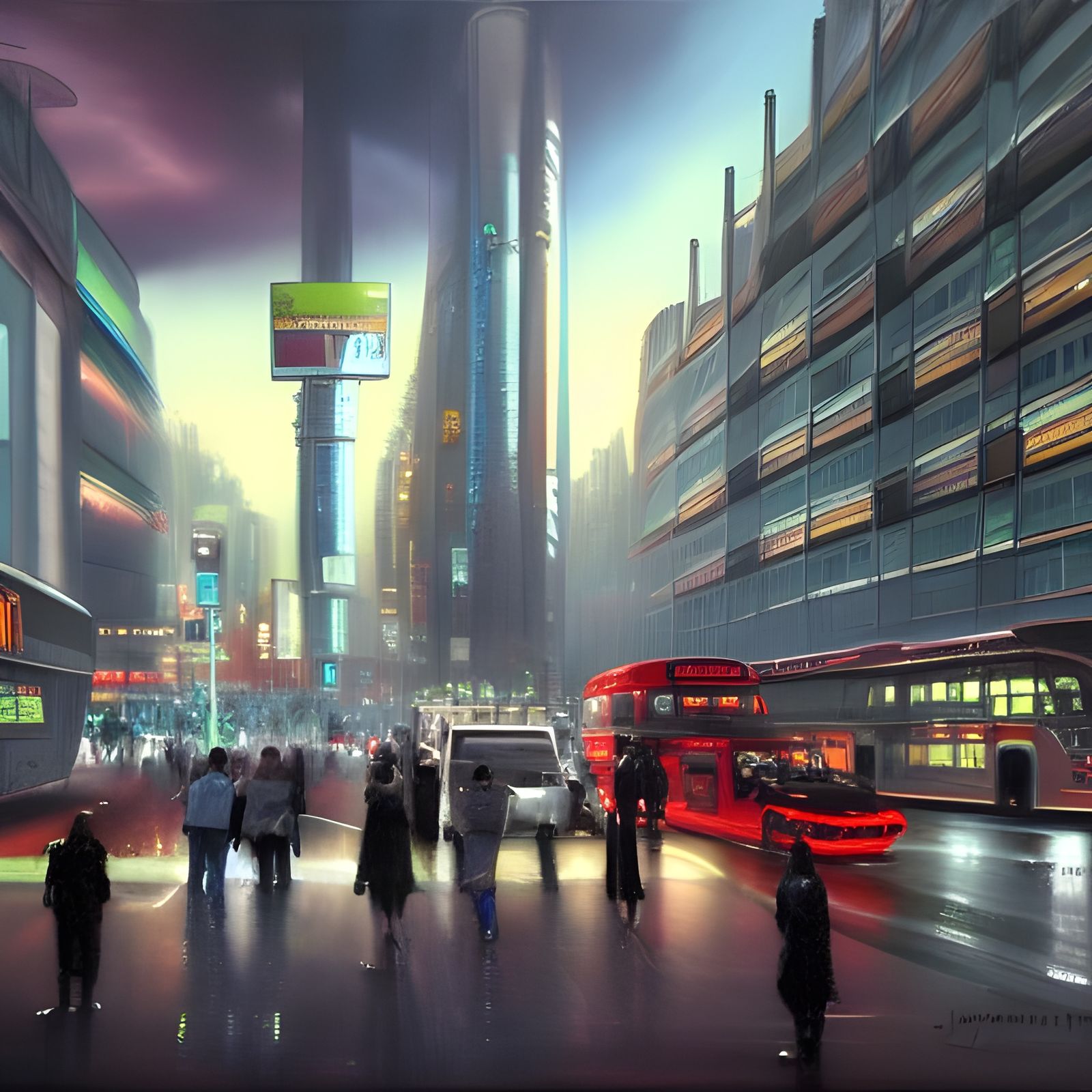 Cyberpunk London Street Scene by James Gurney