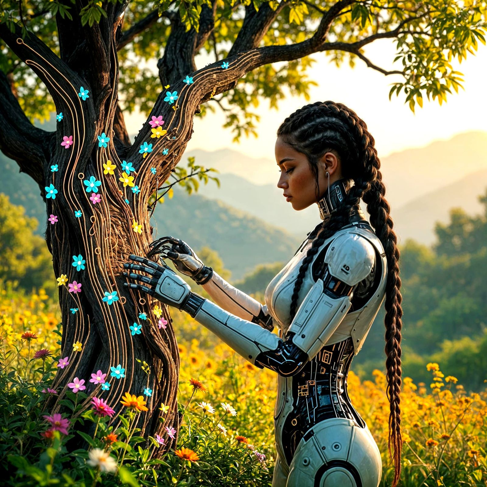 Android in Vibrant Nature Landscape, Hyperrealistic Digital ...