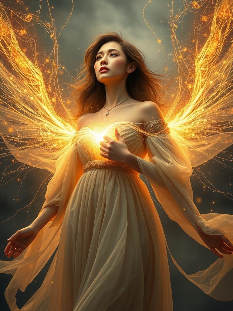 Woman with Bursting Light: Dramatic String Art