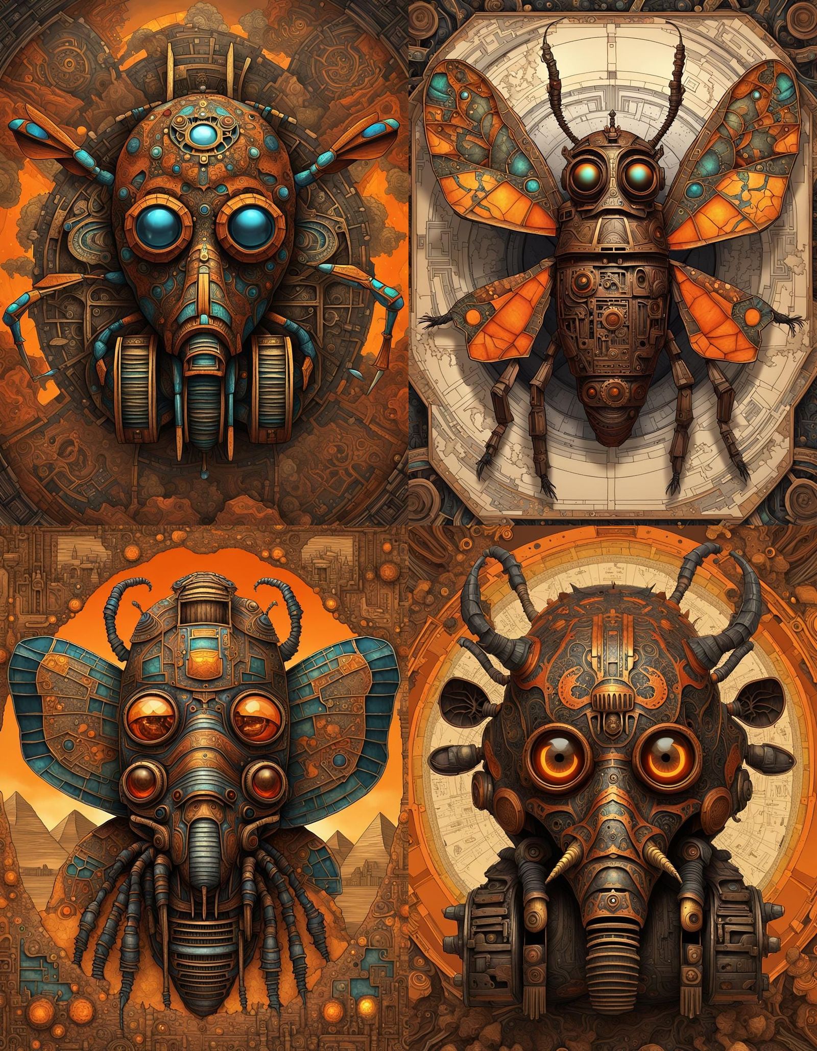 Steampunk Insect in Egyptian Tomb Mask Style