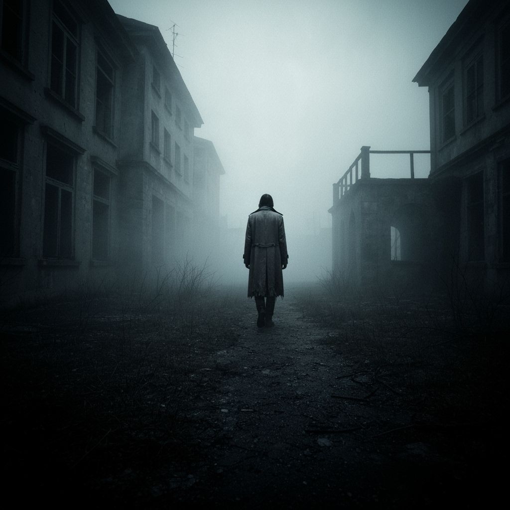 Figure in Abandoned Landscape: Noir Photograph