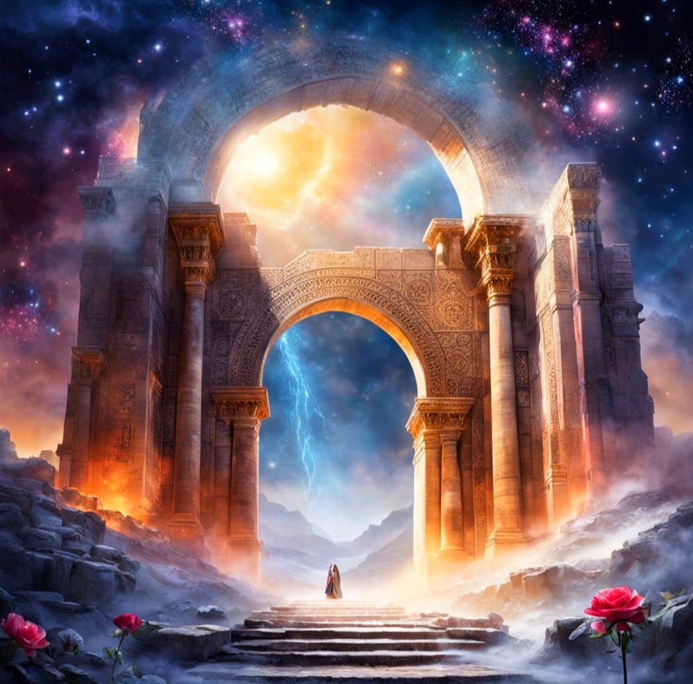 Ancient Assyrian Archway in Cosmic Fog