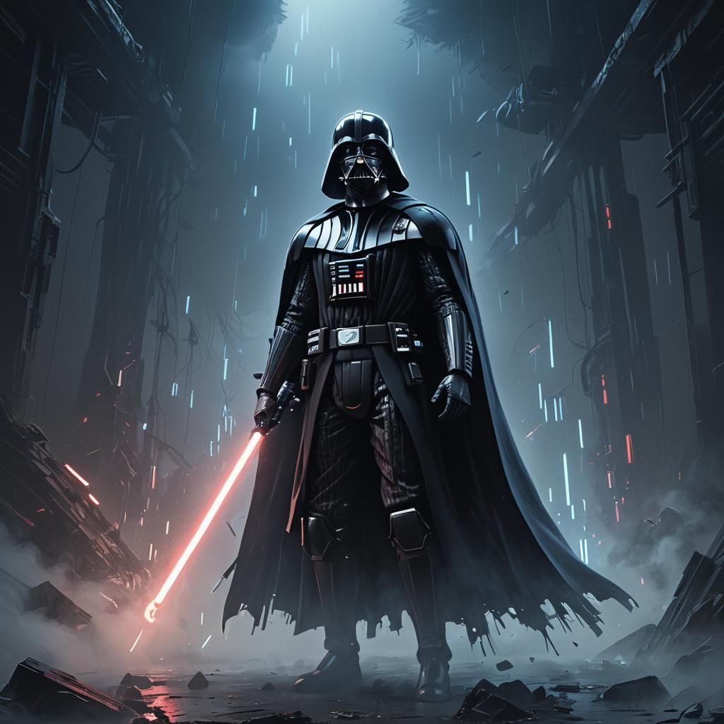 Darth Vader in Dim Lit Fog: Anime-Inspired 3D Art