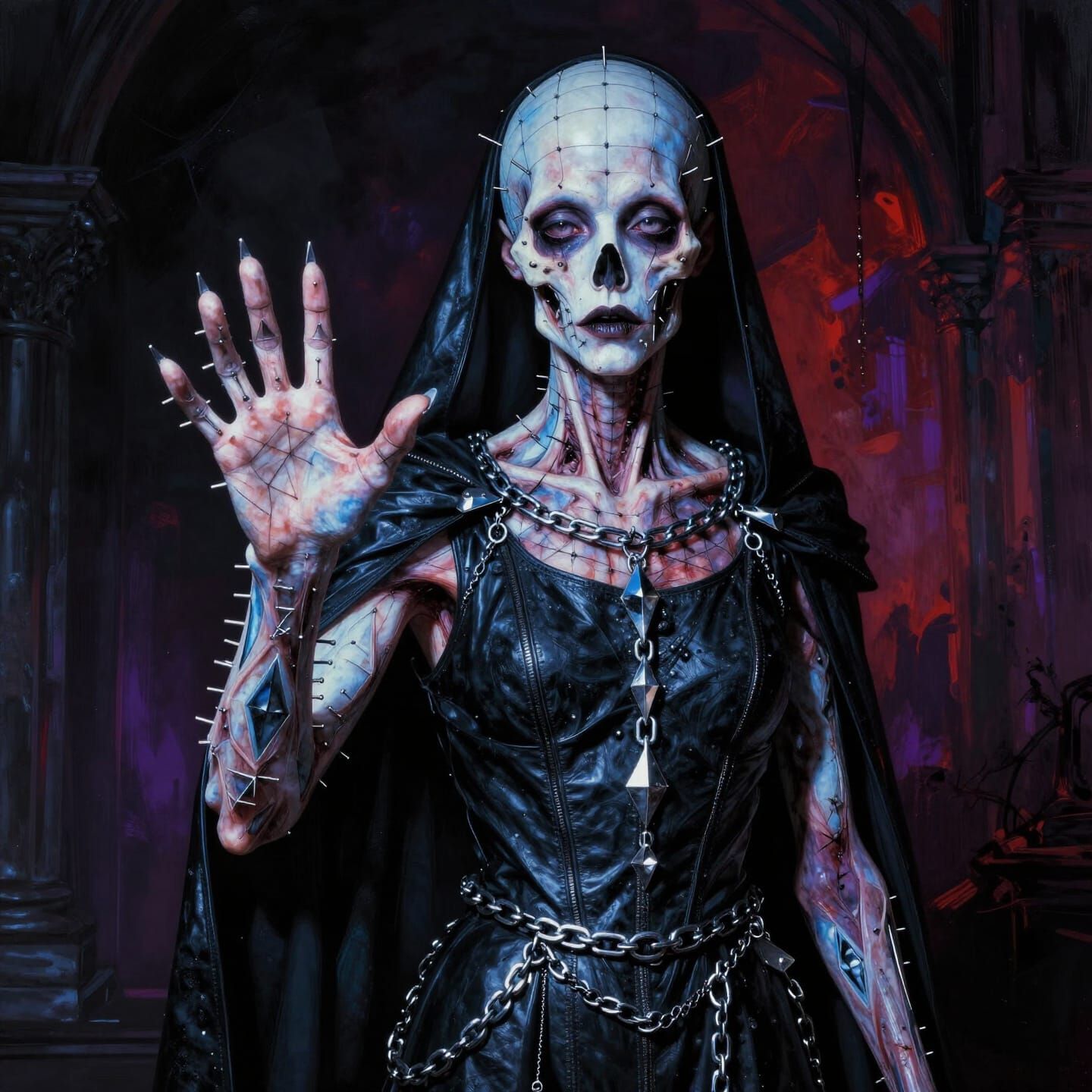 Nightmarish Cenobite Portrait in Disturbing Style