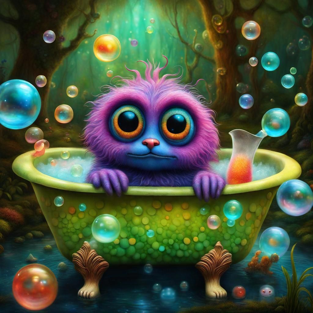 Adorable Furry Creature's Dreamy Bubble Bath