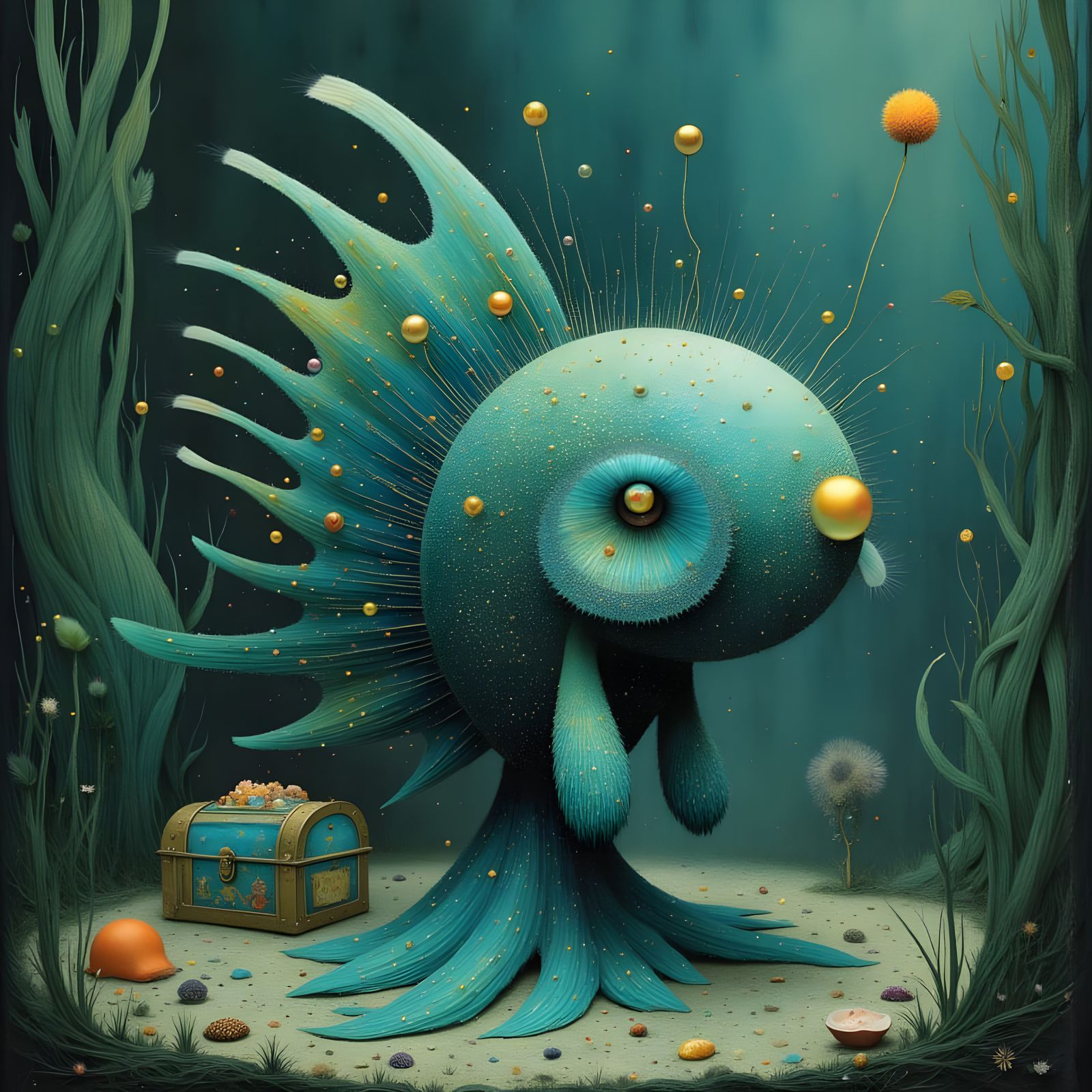 Anime Cat-Fish Hybrid in Dreamlike Aquarium