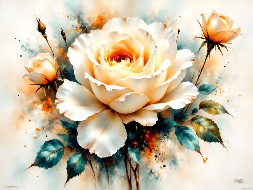 Impressionist Watercolor Rose with Vibrant Splatter Art