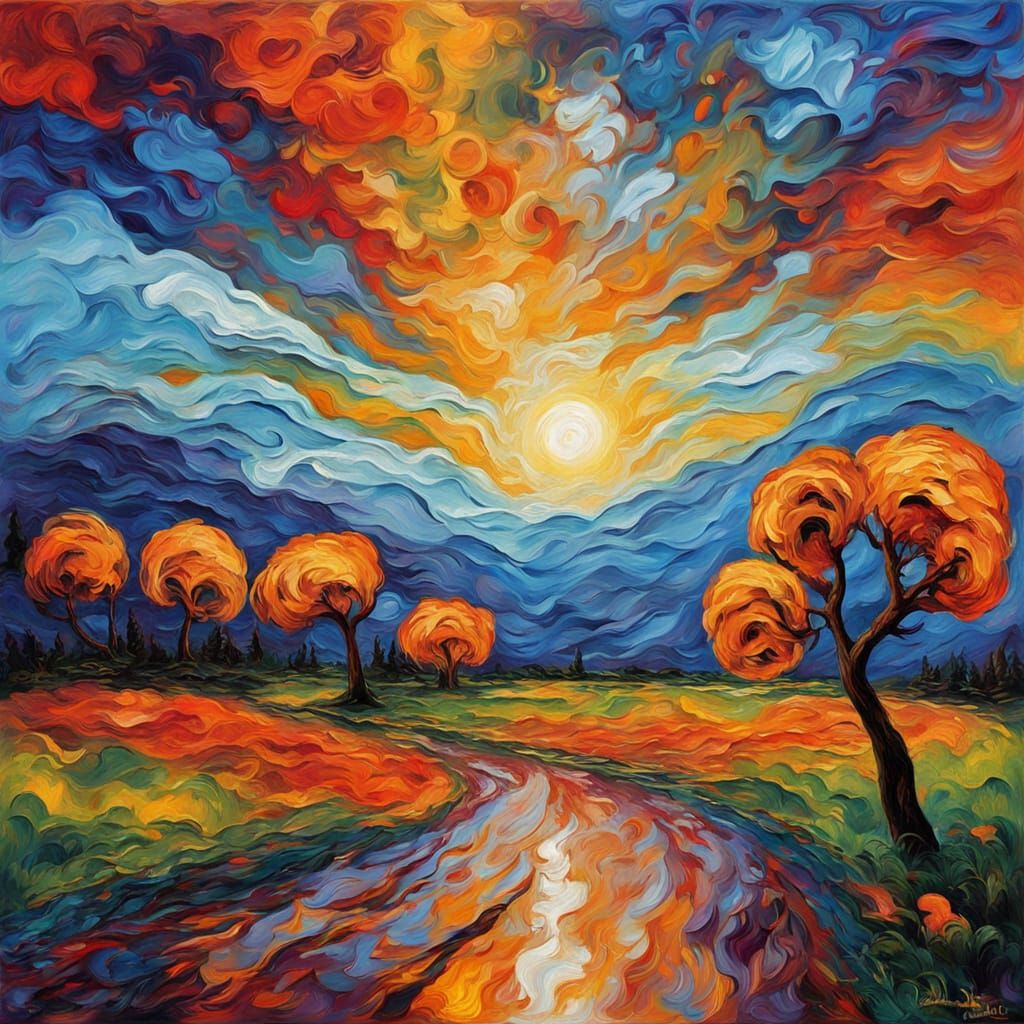 Lone Figure in Tempestuous Sky as Neo-Impressionist Painting