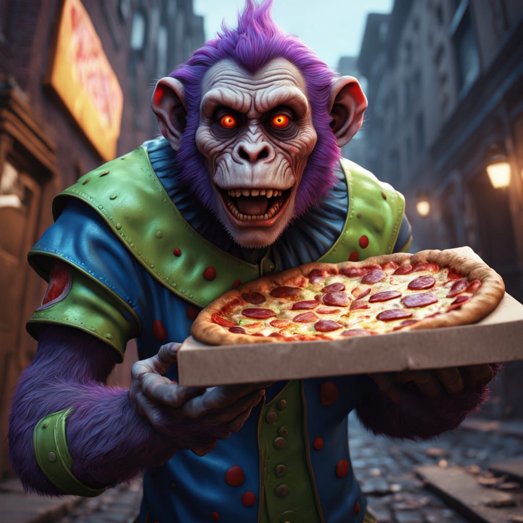 Vibrant Fantasy Concept Art of a Zombie Monkey Monster Clown