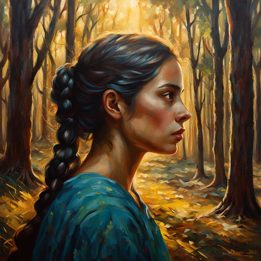 Baroque Woman in Forest, Oil Painting Style
