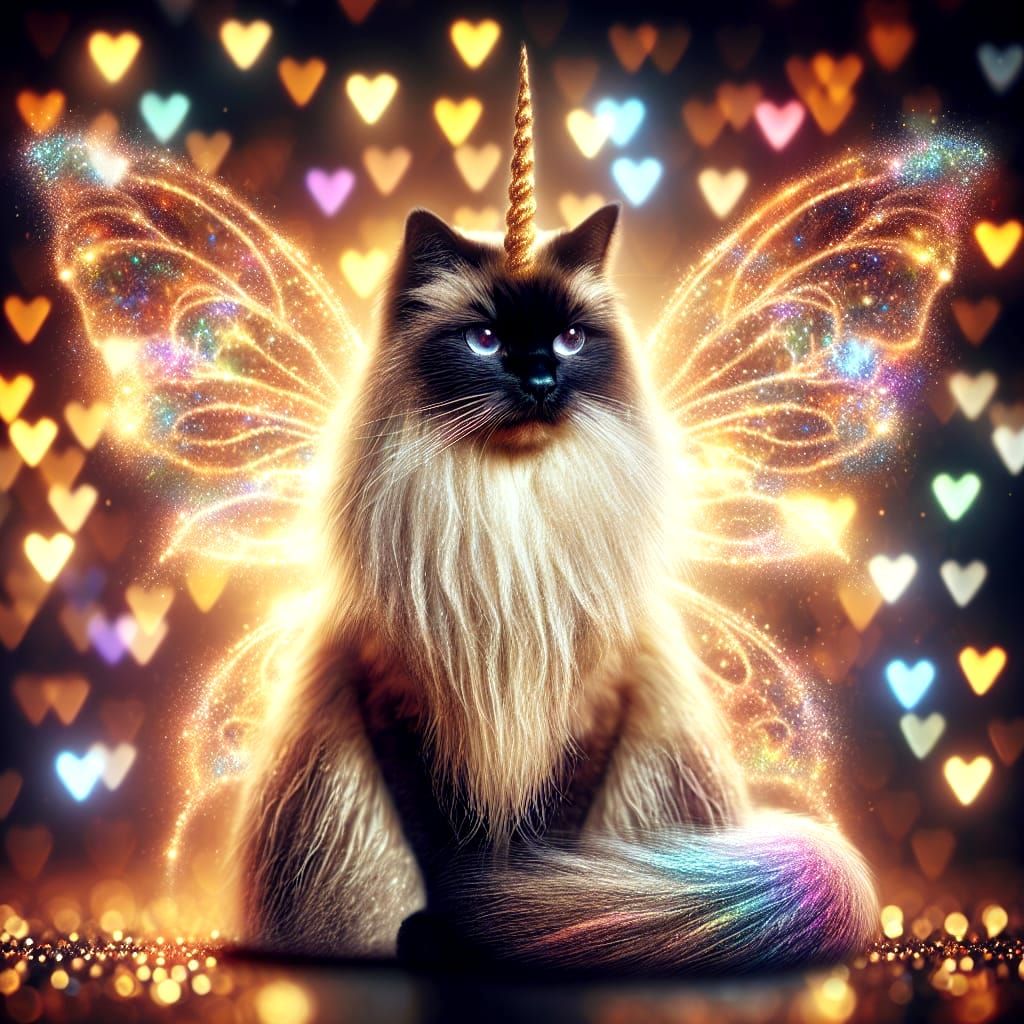 Siamese Unicorn Cat with Fairy Wings