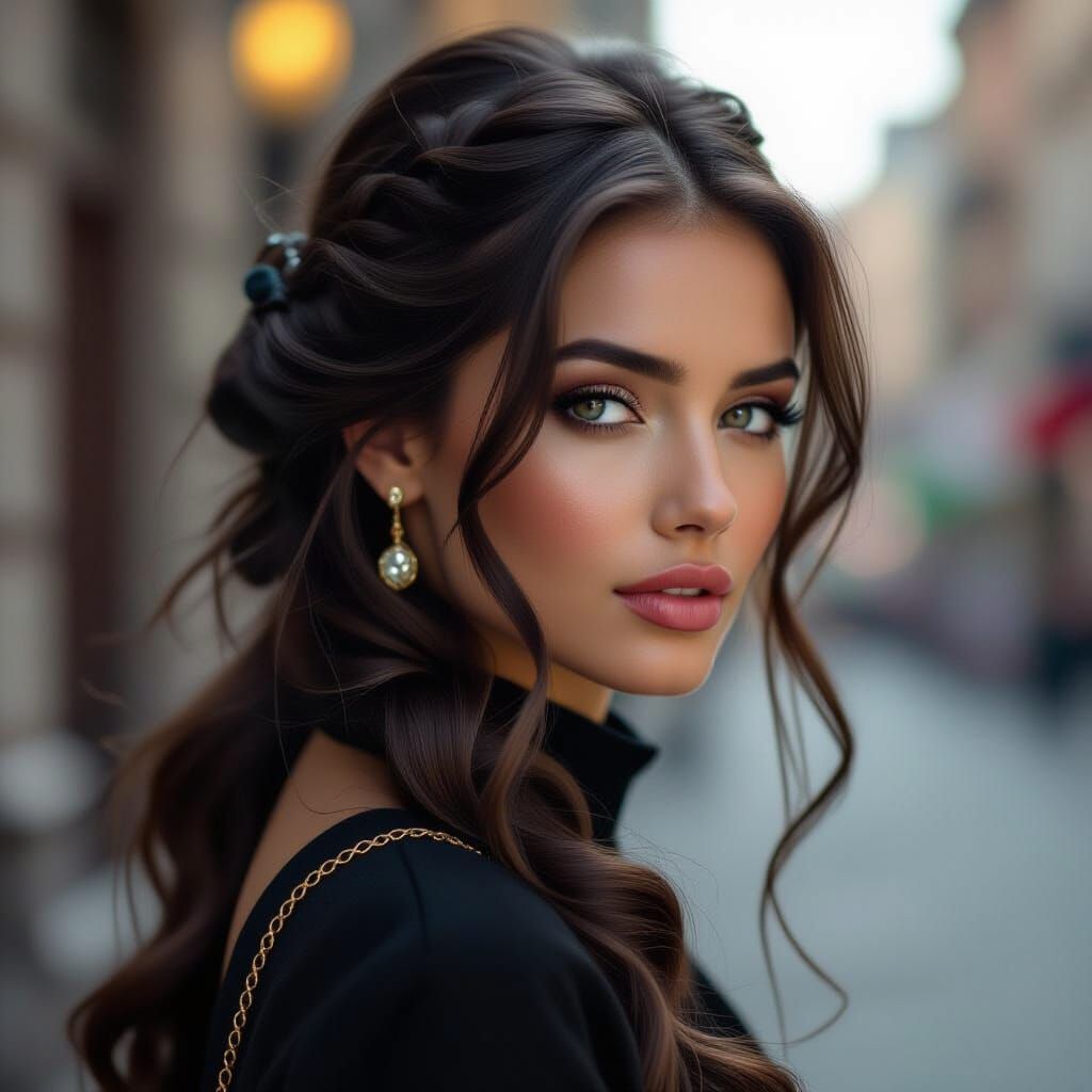 Hyperrealistic Woman with Elaborate Hair, Cinematic HDR