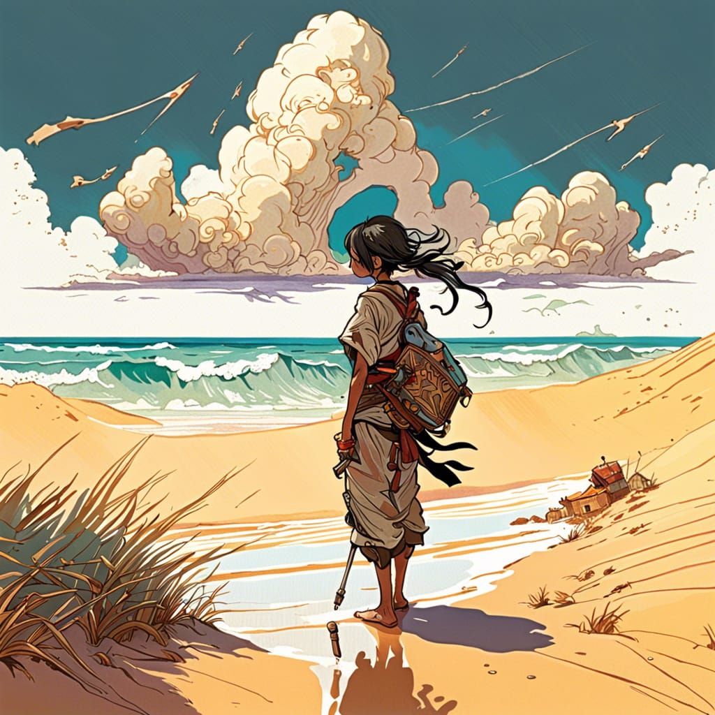 Hawaiian Beach Dunes in Ghibli Anime Style