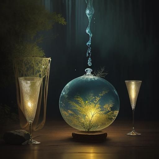 Ethereal Klepsydra in Mystical Forest: Watercolor Painting