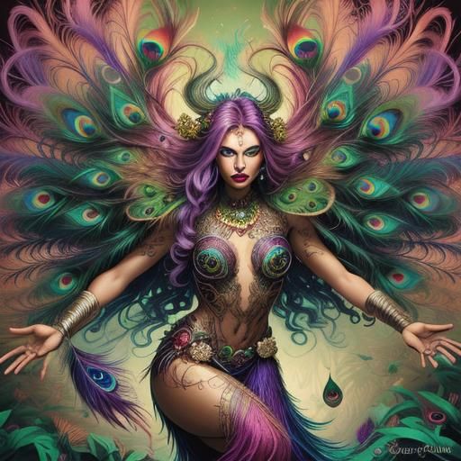 Peacock Haired Woman in Hyper-Realistic Digital Art