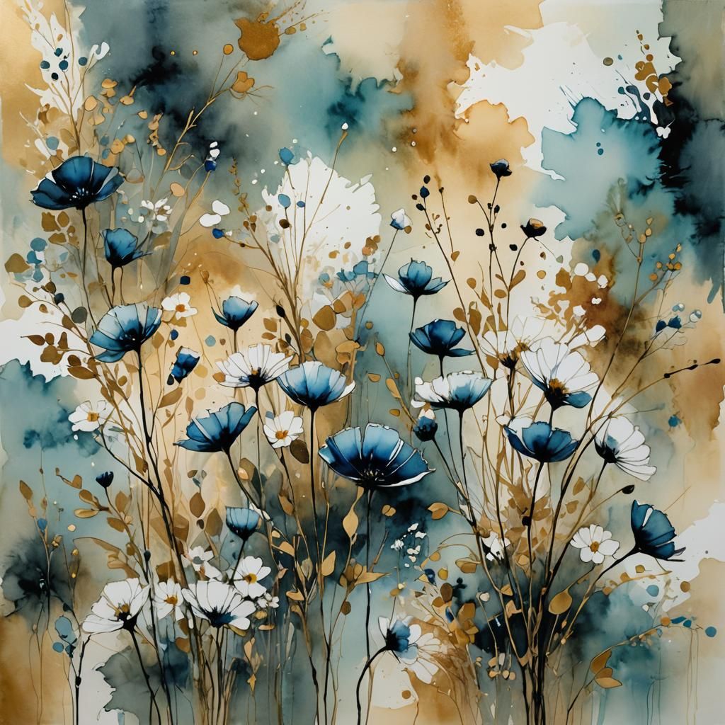 Santorini Watercolor with Alcohol Ink Effect