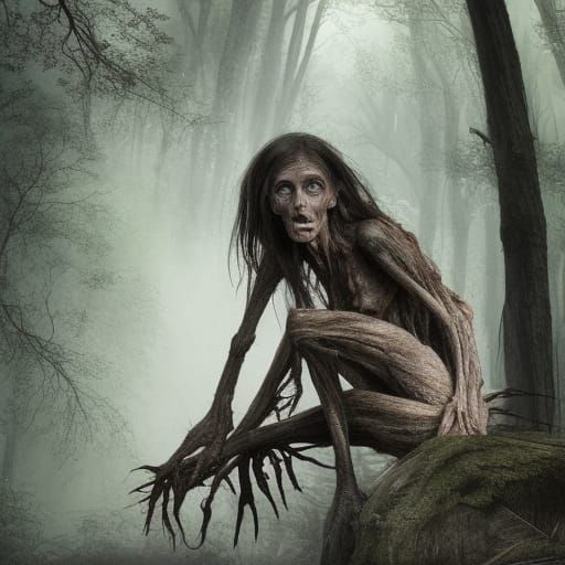 Old Forest Witch with Wings: Detailed Matte Painting