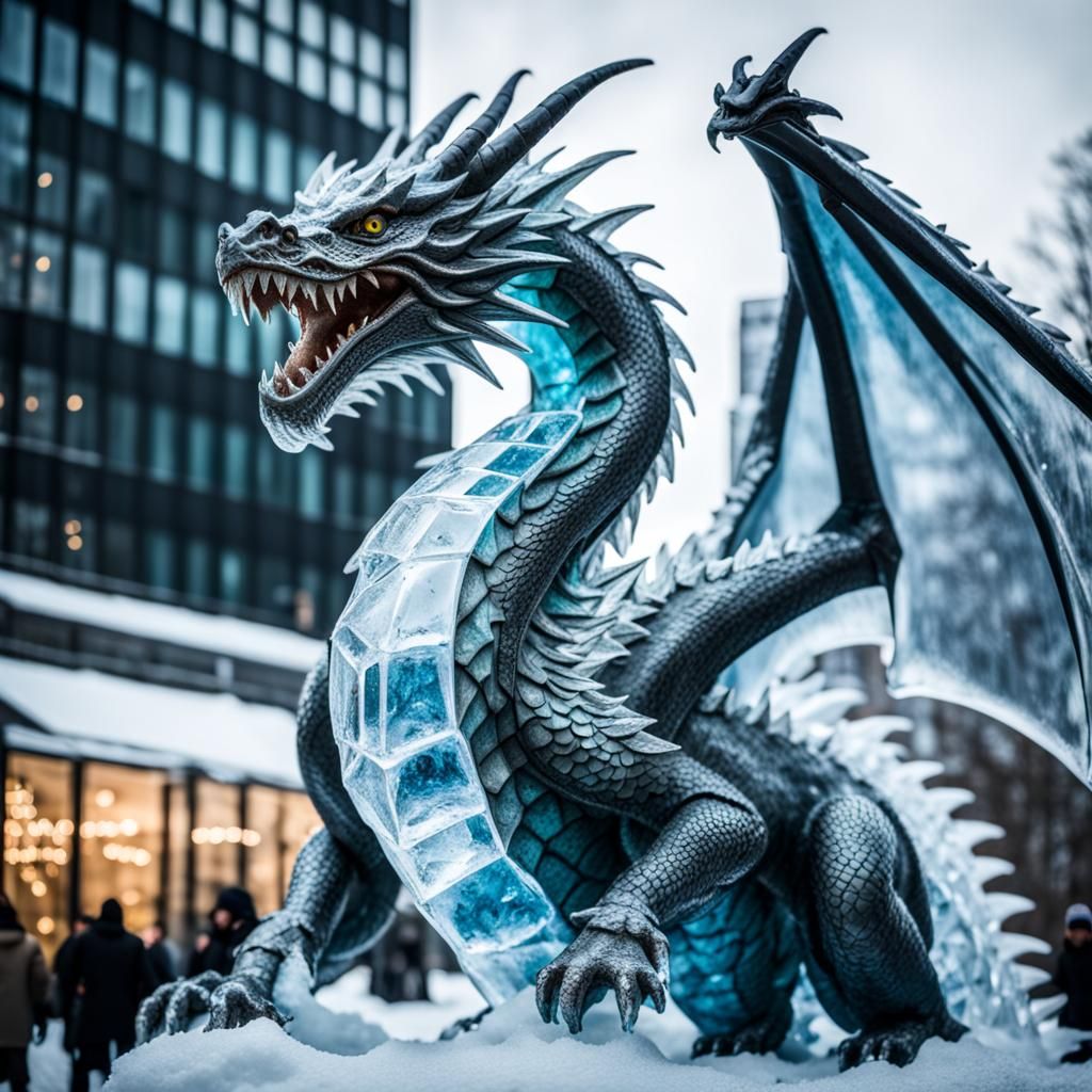 Detailed Ice Dragon Sculpture in Natural Light