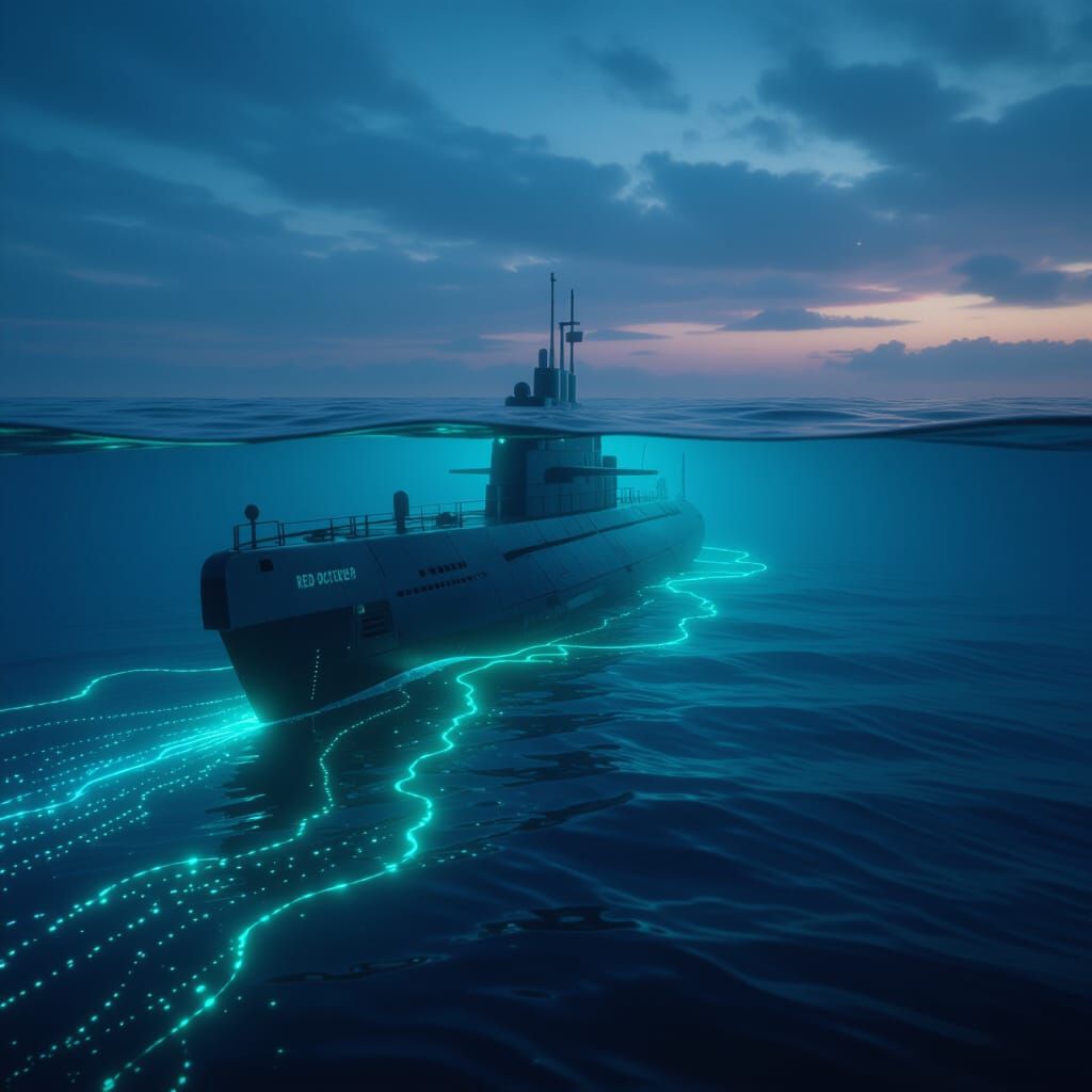 Red October Submarine Glides Through Twilight Ocean