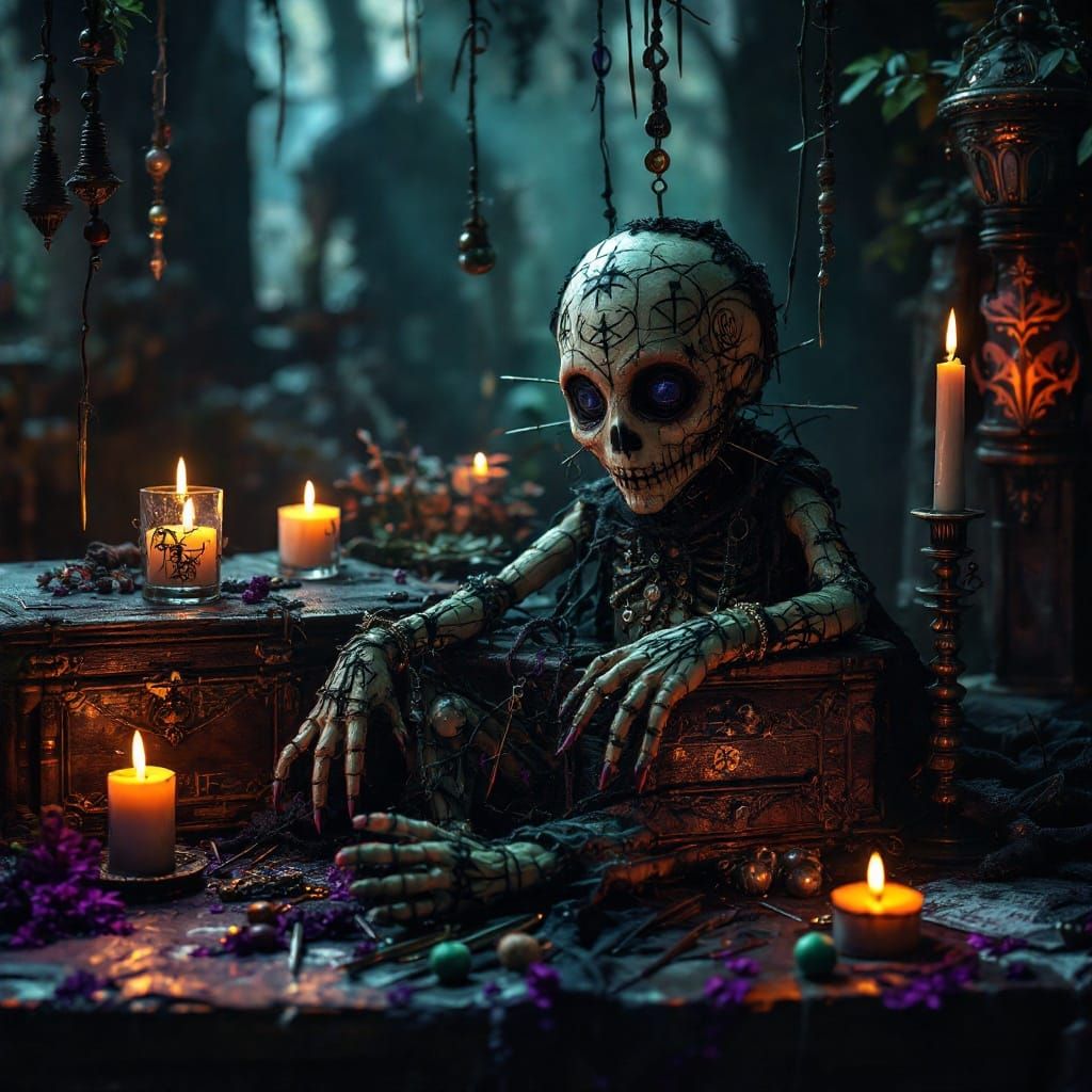 Dark Fantasy Voodoo Doll Concept Art in Ethereal Light