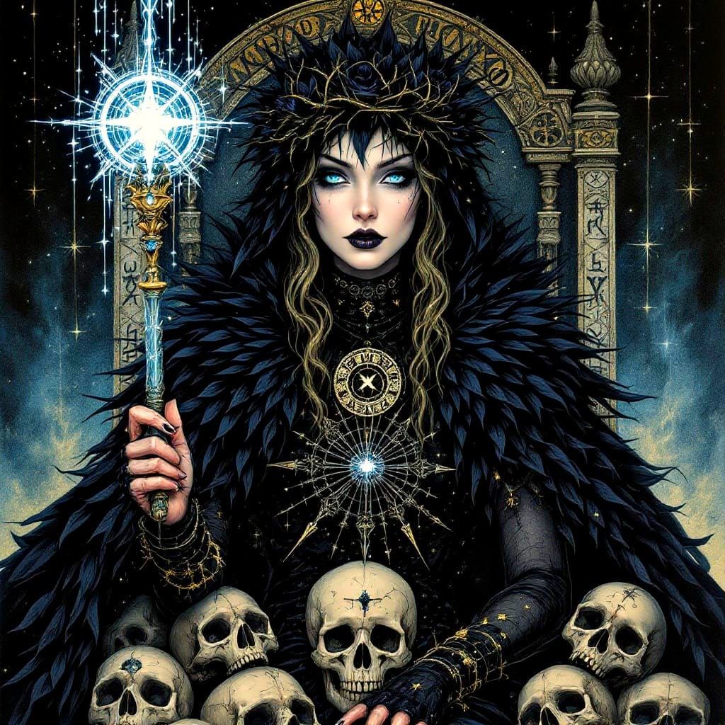 Regal Mistress of Shadows in Dark Encaustic Portrait