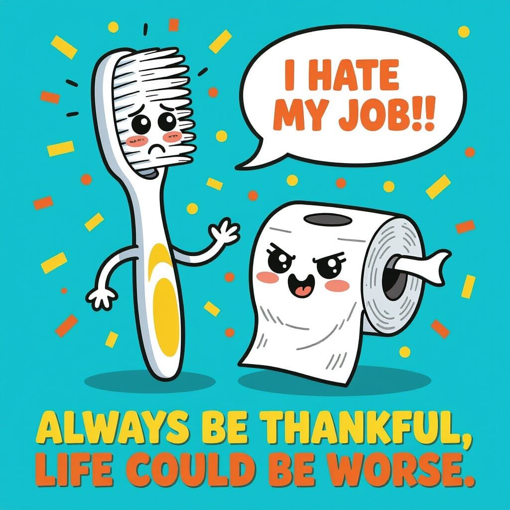 Quirky Cartoon Toothbrush and Toilet Paper Argument