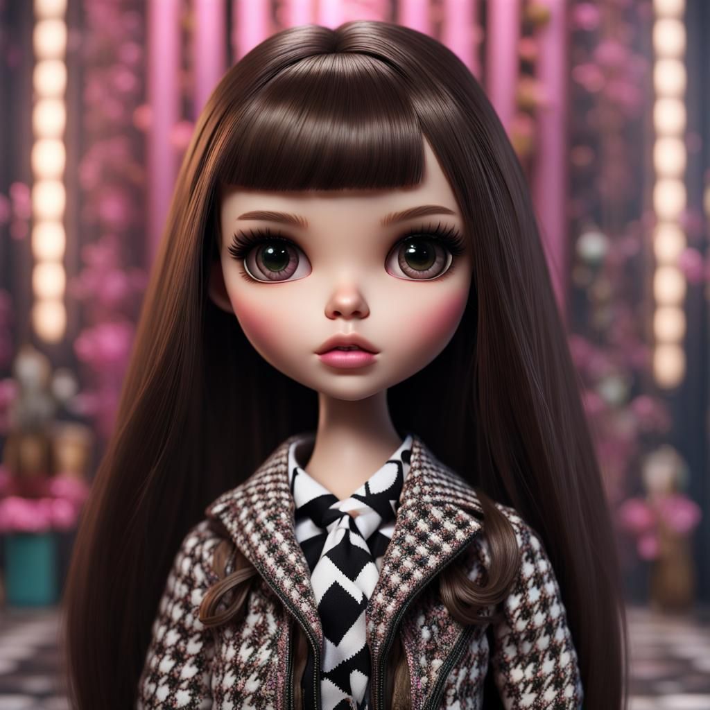 Blythe Doll in Houndstooth Jacket, Digital Matte Painting