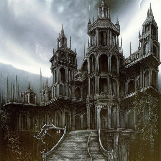 Sinister Sanatorium on a Hill at Night