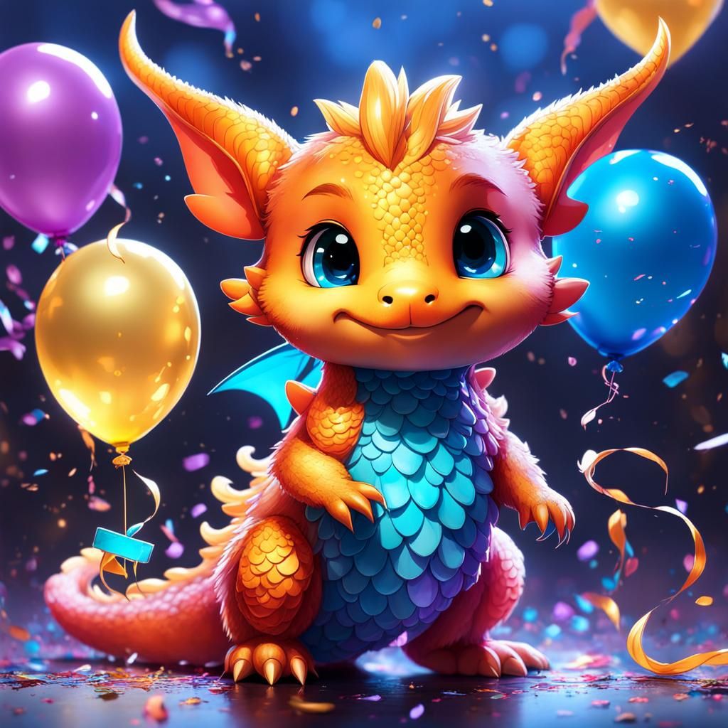 Chibi Dragon Celebration: Neon Art on ArtStation
