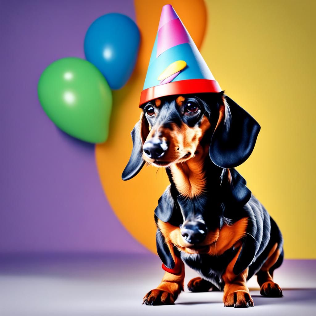 Dachshund in Dunce Hat: Hyperrealistic Splash Art